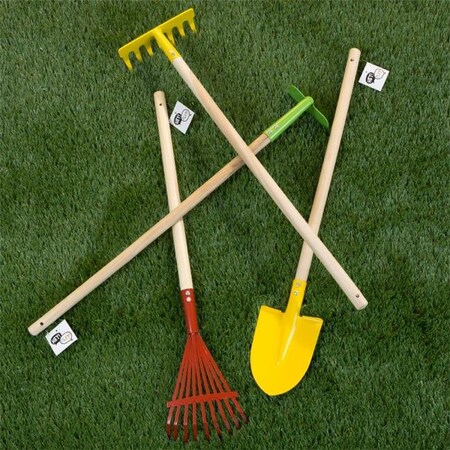 Hey Play Hey Play 80-PP-GT Kids Gardening Tool Kit with Long Wood Handles for Boys & Girls; 4 Piece 80-PP-GT